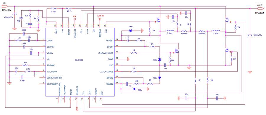框图 - Renesas Electronics ISL81806EVAL1Z双相评估板